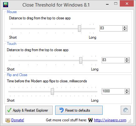 Close Threshold: инструмент для настройки закрытия Modern-приложений в Windows 8.1