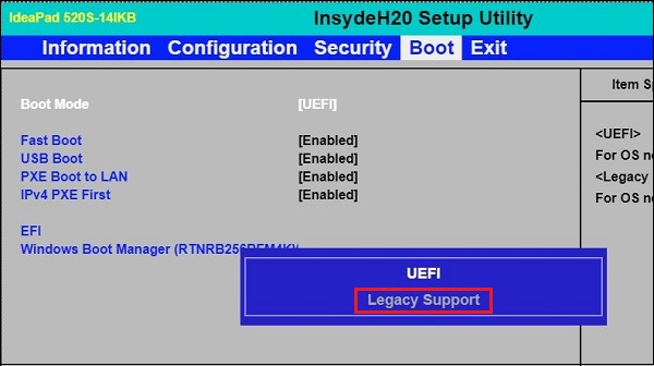 InsydeH20 Setup Utility rev 5.0: Как сделать загрузку с USB