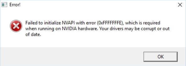 Исправить failed to initialize nvapi with error на Windows