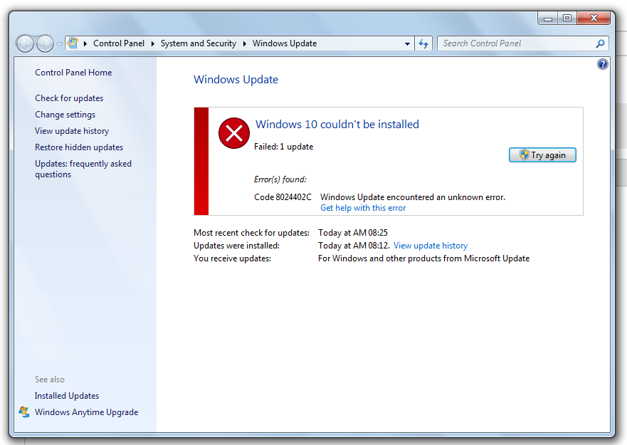 Исправить ошибку 8024402c при обновлении Windows 7