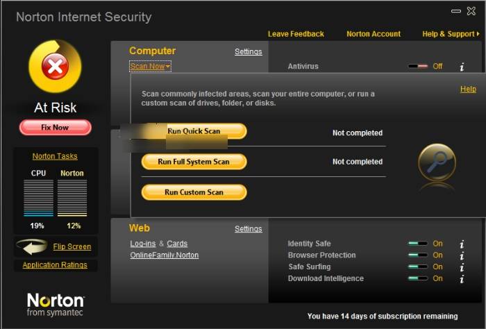 Как отключить самозащиту Norton Internet Security