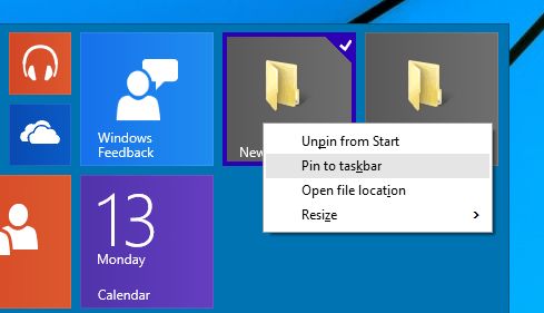Как закрепить папку на панели задач в Windows 10 TP