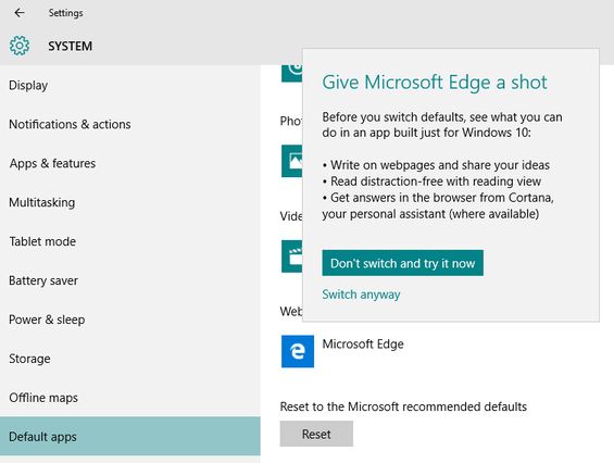Новая тактика рекомендации встроенных приложений в Windows 10