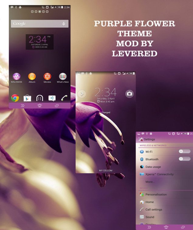 Пользовательские темы Clean Fall Theme и Purple Flower Theme на Сони Иксперия
