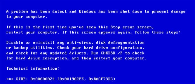 Синий экран смерти 0x00000024: NTFS_FILE_SYSTEM как исправить
