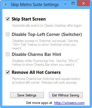 Skip Metro Suite: Обходим стартовый экран и отключаем Charms Bar и Switch List в Windows 8