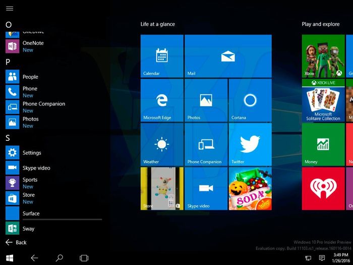 Скриншоты Windows 10 Build 11103