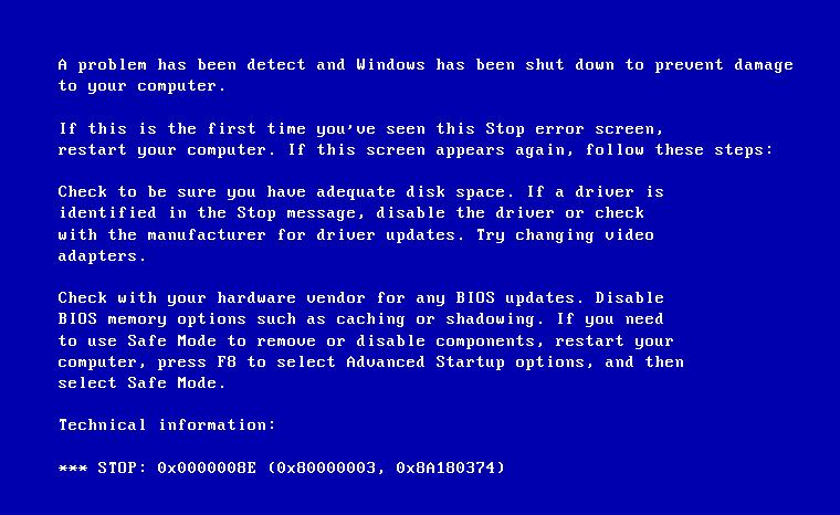 Stop ошибка 0x0000008e Windows XP и 7