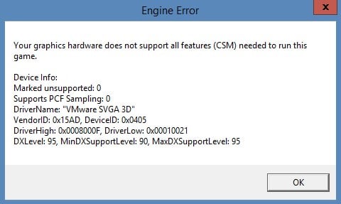 Your graphics hardware does not support all features (CSM) needed to run this game